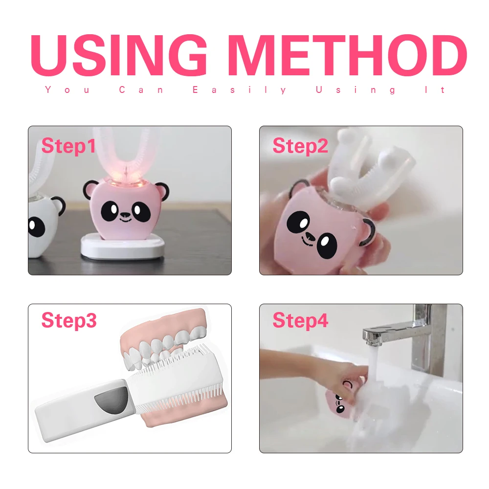 

U 360 Degrees Kids Sonic Toothbrush Music Silicon Automatic Ultrasonic Teeth Tooth Electric Brush Cartoon Pattern Children