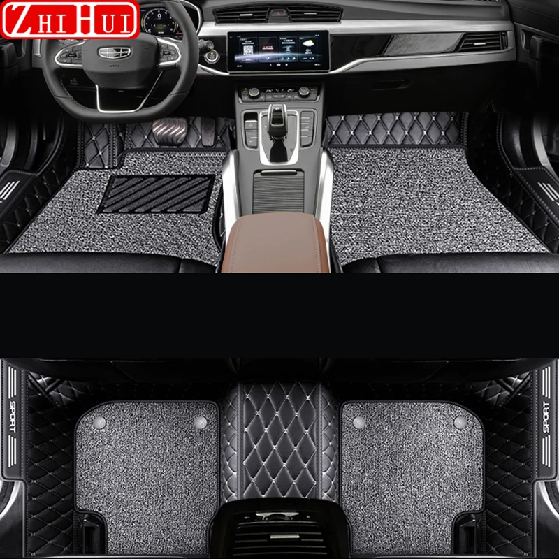 

Car Floor Mats Double Layer PU Leather Foot Pads Interior Floorliner For Geely Atlas 2018 2019 2020 2021 Accessories For LHD