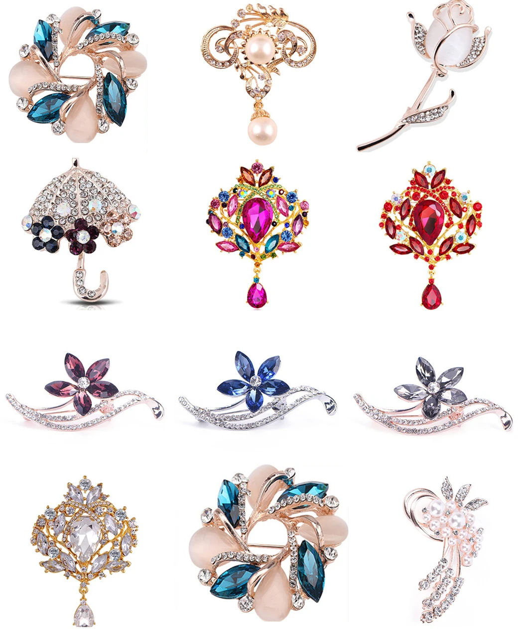 

Elegant Flower Brooches Hot Selling Fashionable Opal Stone Flower Brooch Pin Garment Accessories Birthday Gift