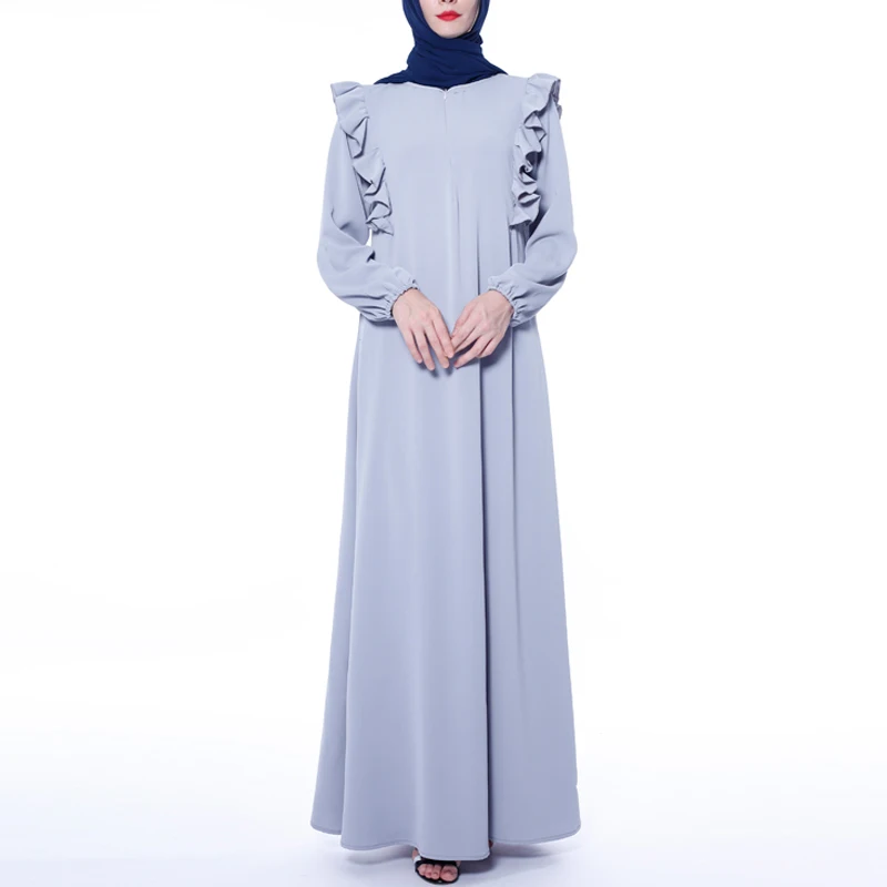 MISSJOY мусульманское женское платье на молнии Свободное abaya Дубай кимоно сплошной цвет кафтан турецкий Повседневный Ближний Восток элегантное женское платье с оборками Плать