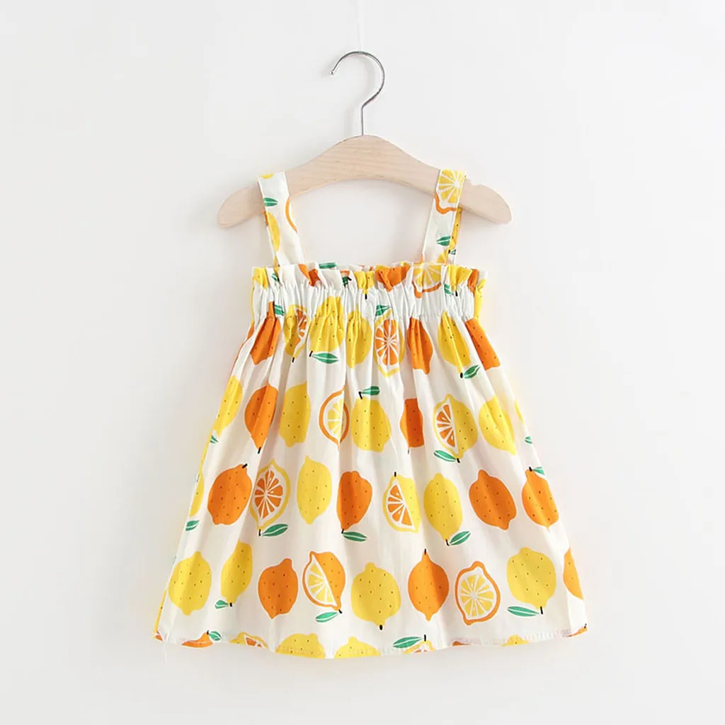 Dress For Girls Toddler Infant Baby Lemon Print Sleeveless Strap Princess Dresses Outfits 2020 New Fashion | Детская одежда и