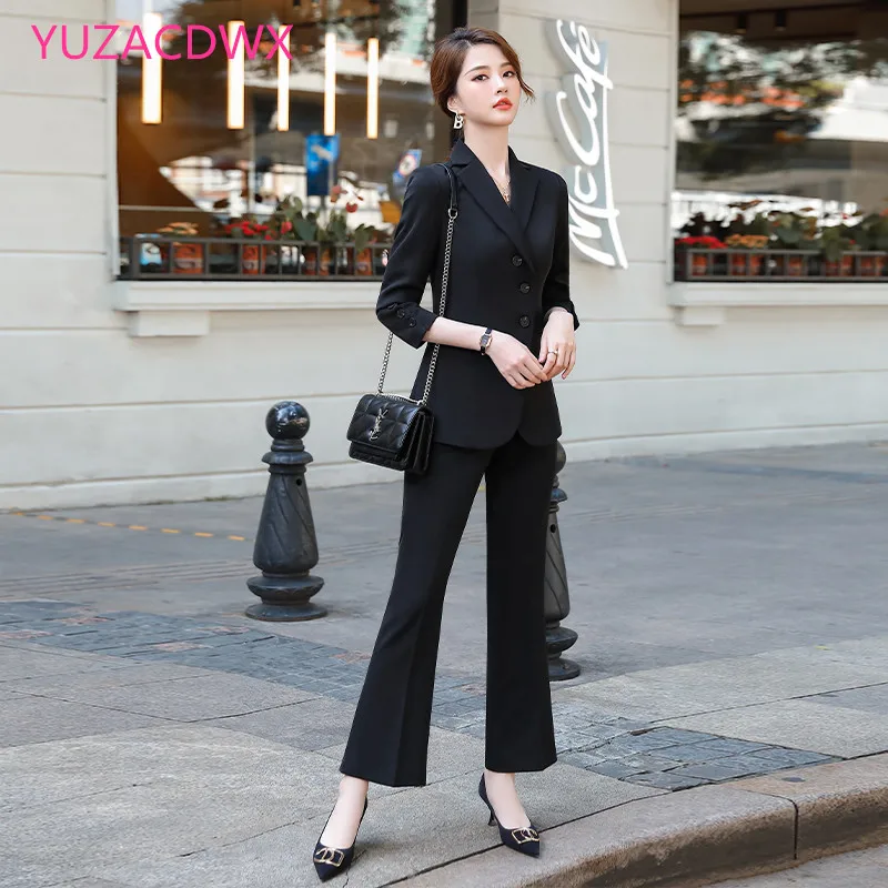 YUZACDWX Autumn Black Female Uniform Business Suits with Trouser Elegant Slim Office Blazer Set Women Work Wear Spring enlarge