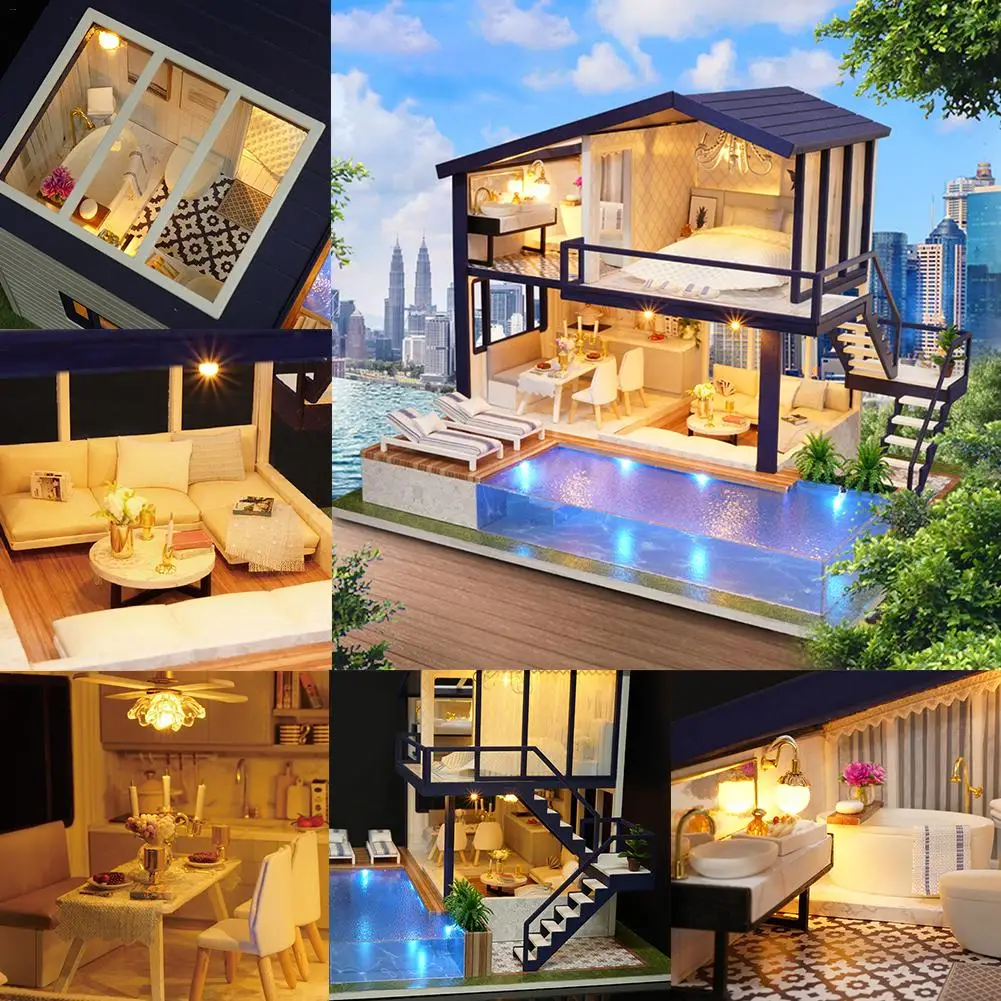 DIY Домик домик маленький дом Кукольный деревянный ручной сборки украшение дома