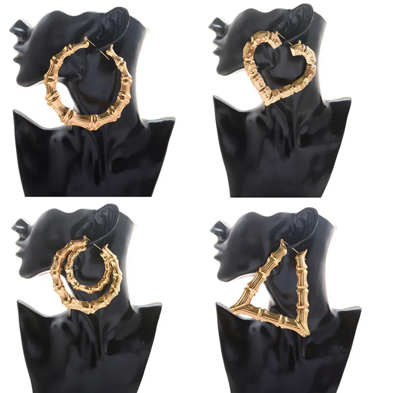 1 пара Бамбуковые обручи серьги 4 стиля золотого цвета большие кольца женские