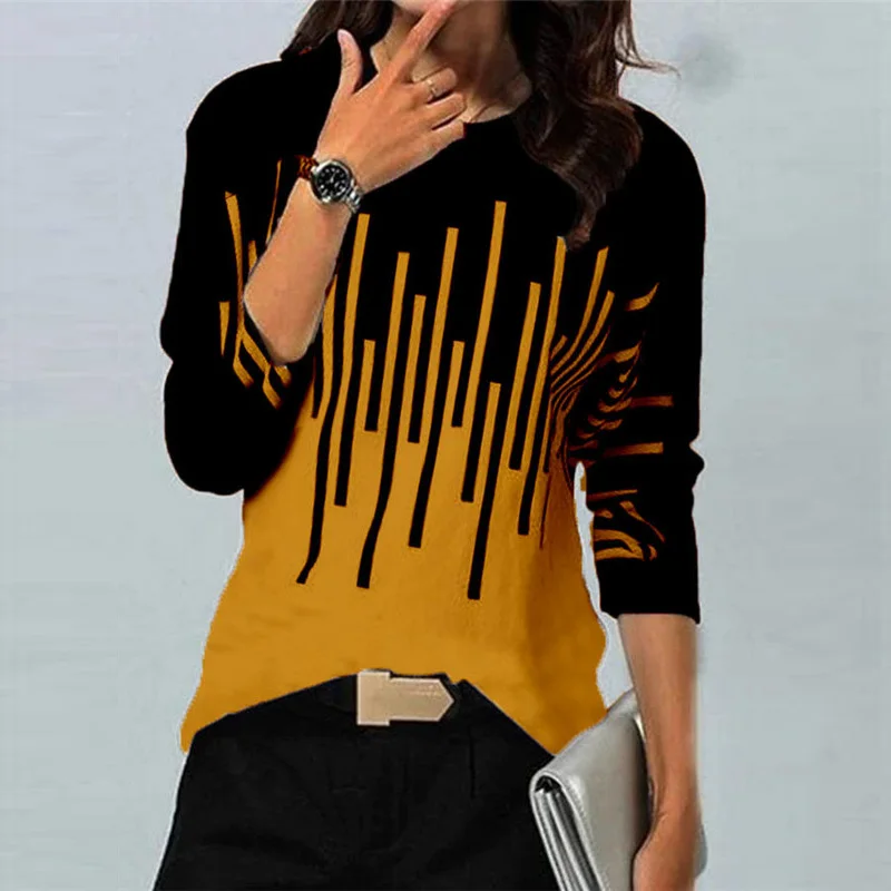 

Autumn Lady Casual Loose Vintage Print Blouse Fashion Women Casual Long Sleeve Harajuku Top Spring Elegant O Neck Pullover Shirt
