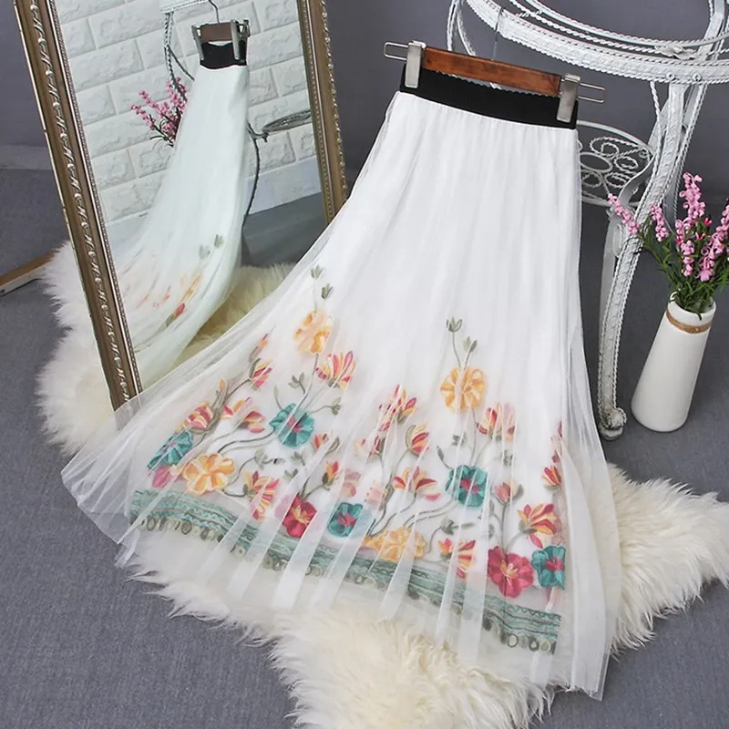 Летняя женская юбка в стиле ампир винтажная Сексуальная сетчатая Цветочная