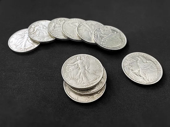 1 unidad Walking Liberty medio d&oacute;lar (cobre) trucos de Magia de mago accesorios de primer plano Illusions moneda aparecen/desaparece Magia-1