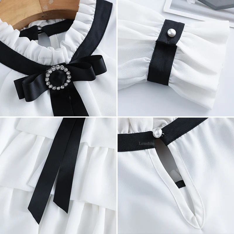 Женские рубашки с оборками Lenshin блузка высокого качества расклешенным рукавом и