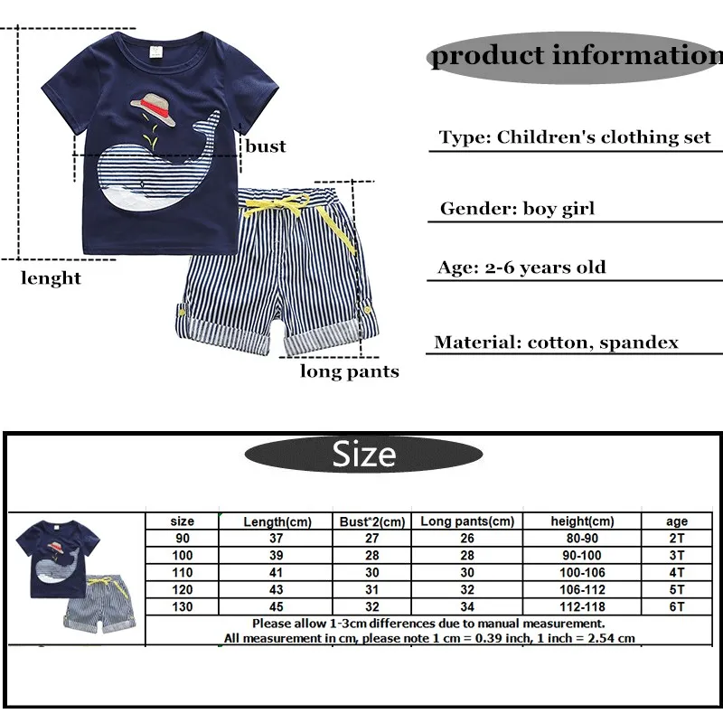 

Malayu Baby Boy Clothes Set Summer New Cartoon Short-Sleeved T-Shirt Striped Shorts 2Pcs 2-6 Years Casual Children's Clothing