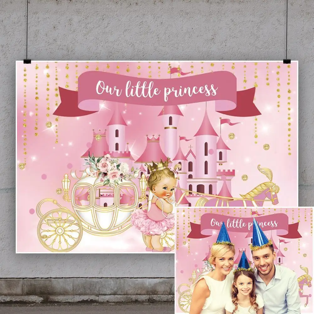 

Фон для фотосъемки розовый замок принцесса девочка баннер Тыква каретка день рождения ребенок душ Декор Фон Фотофон