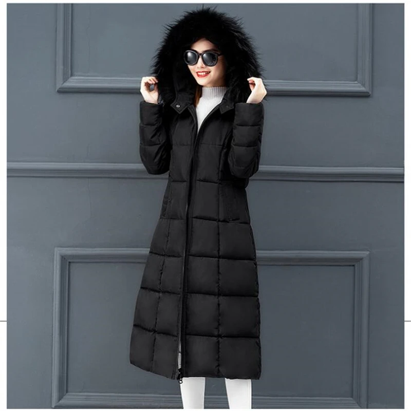 

long Winter jacket Women Thick Warm Outerwear Fur collar Hooded women parka plus size 4XL Cotton Coat Female Casaco Feminina 323