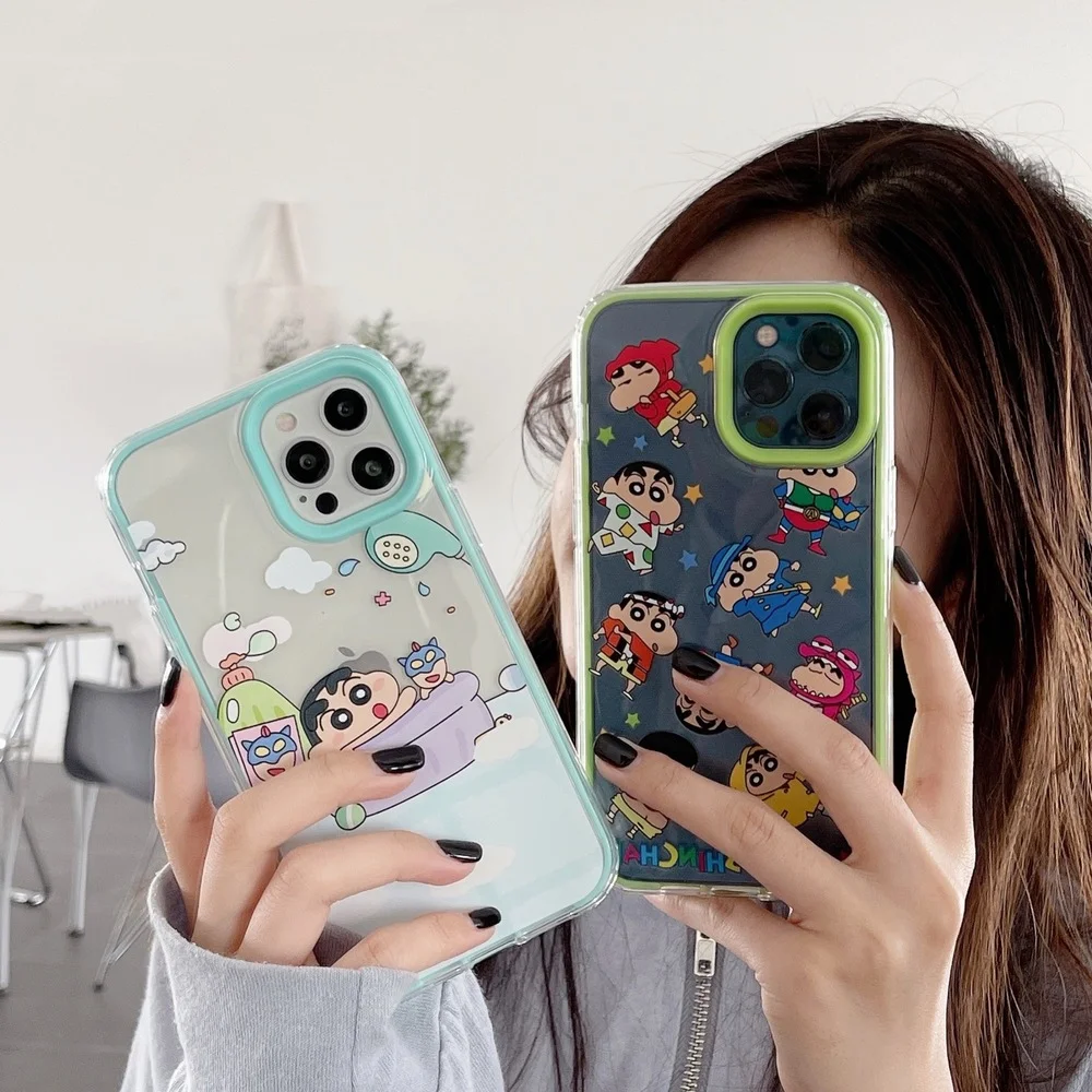 3 в 1 твердый прозрачный чехол для телефона Crayon Shin-chan iPhone 13 pro 11 12 Pro Max 7 8 Plus XR XS MAX