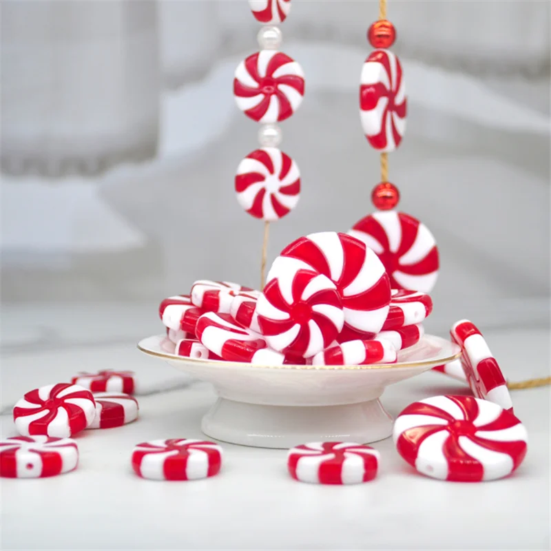 

Christmas Tree Pendants Simulation Lollipop Red and White Candy DIY Light String Accessories Xmas Party Decorations for Home