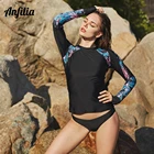 Женская рубашка с длинным рукавом Anfilia Rashguard, купальник с цветочным принтом, топ для езды на велосипеде для бега, рубашка для серфинга, Рашгард UPF50 +