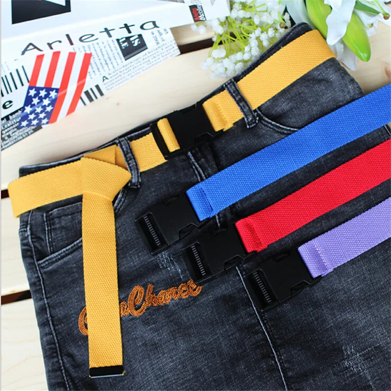 

116cm Adjustable All-Match Belt Girls Boys Unisex Korean Style Canvas Belts Harajuku Buckle Solid Color Long Belt cinturon mujer