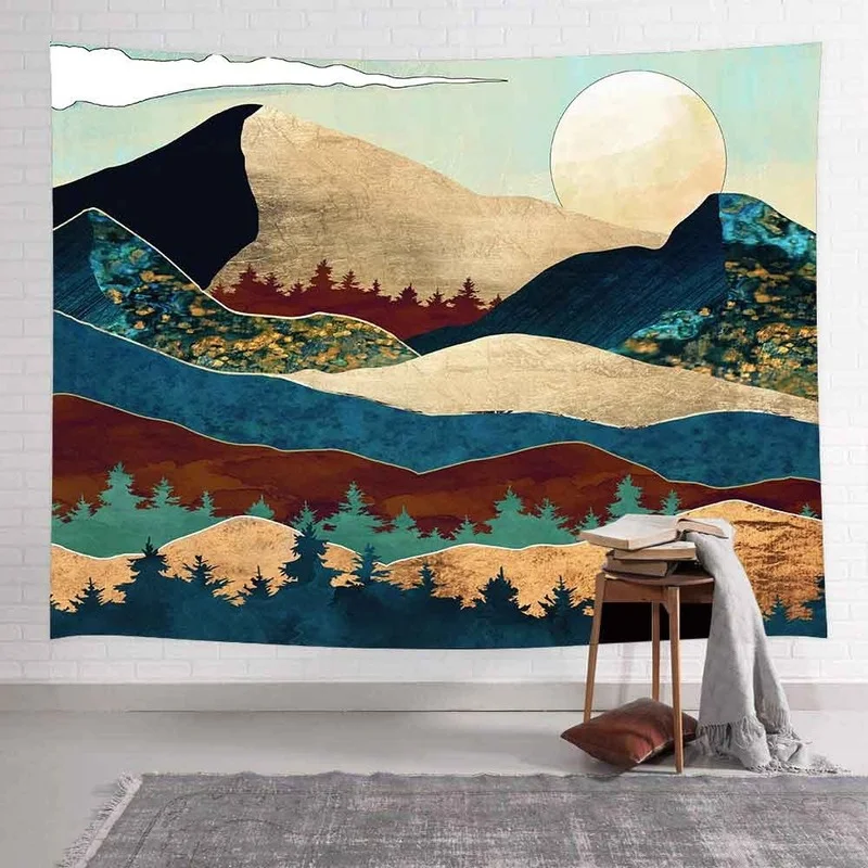 

Simsant Mountain Tapestry Forest Tree Sunset Nature Landscape Art Wall Hanging Tapestries for Living Room Home Dorm Decor