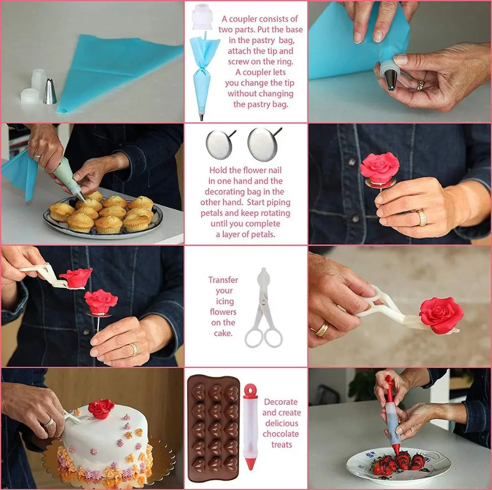 

42 Pcs Stainless Steel Nozzle Set Silicone Pastry Bag Baking Accessories For DIY Icing Piping Cream Cookie Baking Decor Tools