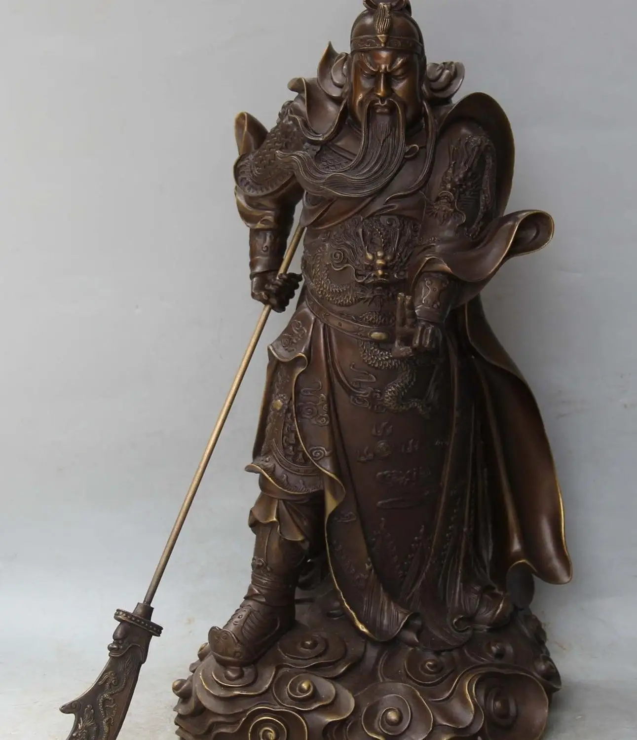 19 &quotкитайская Бронзовая станция Дракон Гуань Гонг Юй Воин меч с изображением