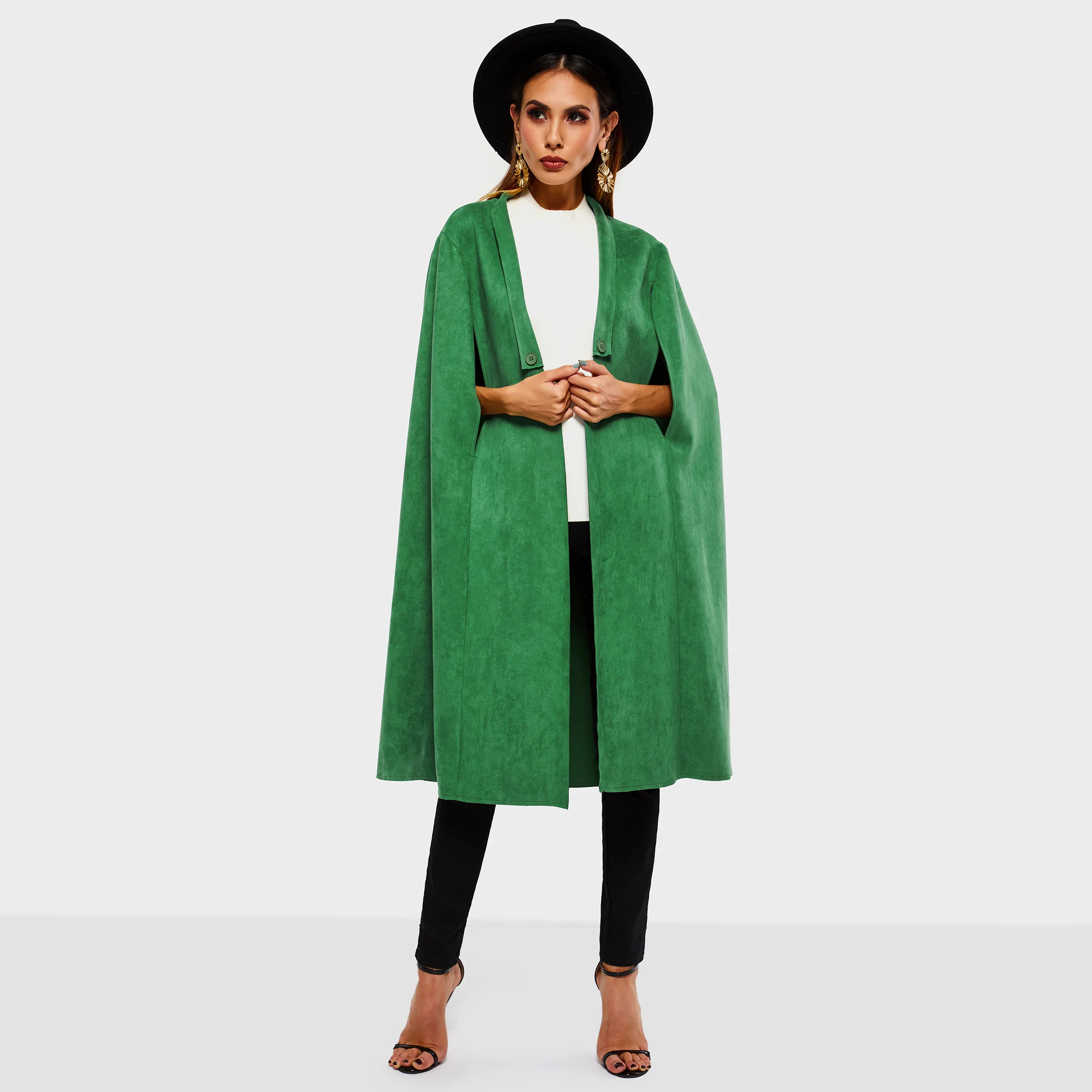 Женское замшевое пальто накидка модное винтажное элегантное из искусственной