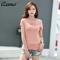 izevus summer womens tshirt fashion cotton short sleeve solid v neck womens tops causal tshirt for women offical lady causal