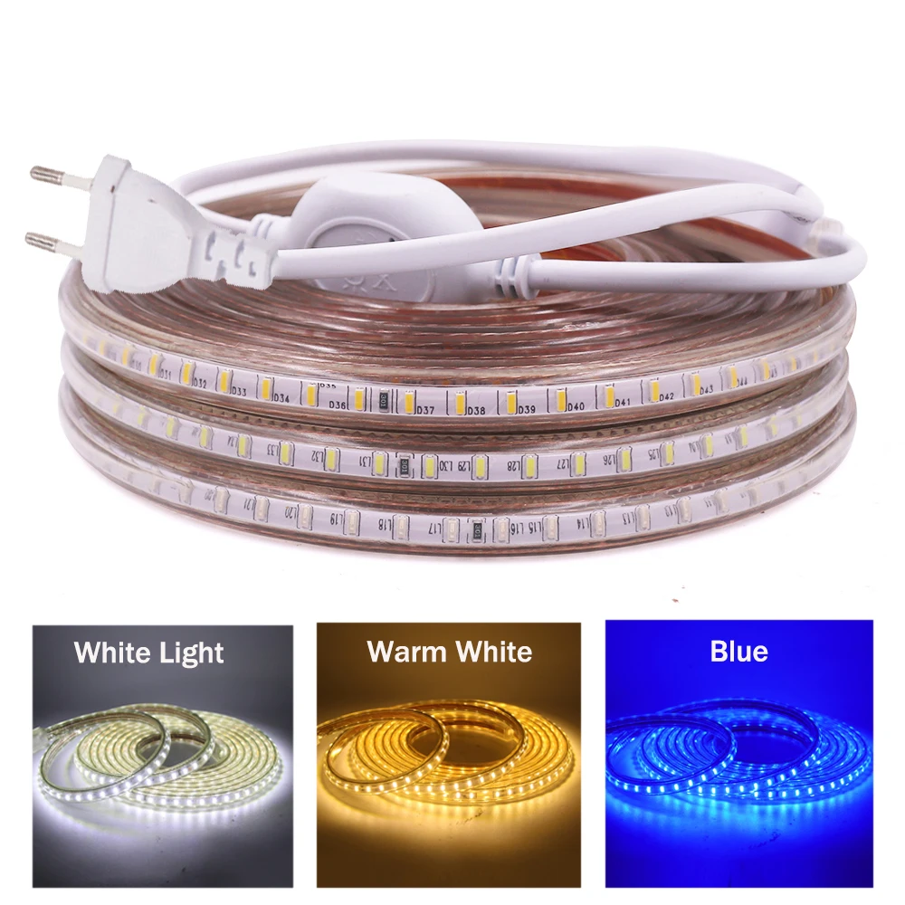 Светодиодная лента 220 В 3014 SMD 120 светодиодов/м водонепроницаемая гибкая теплая