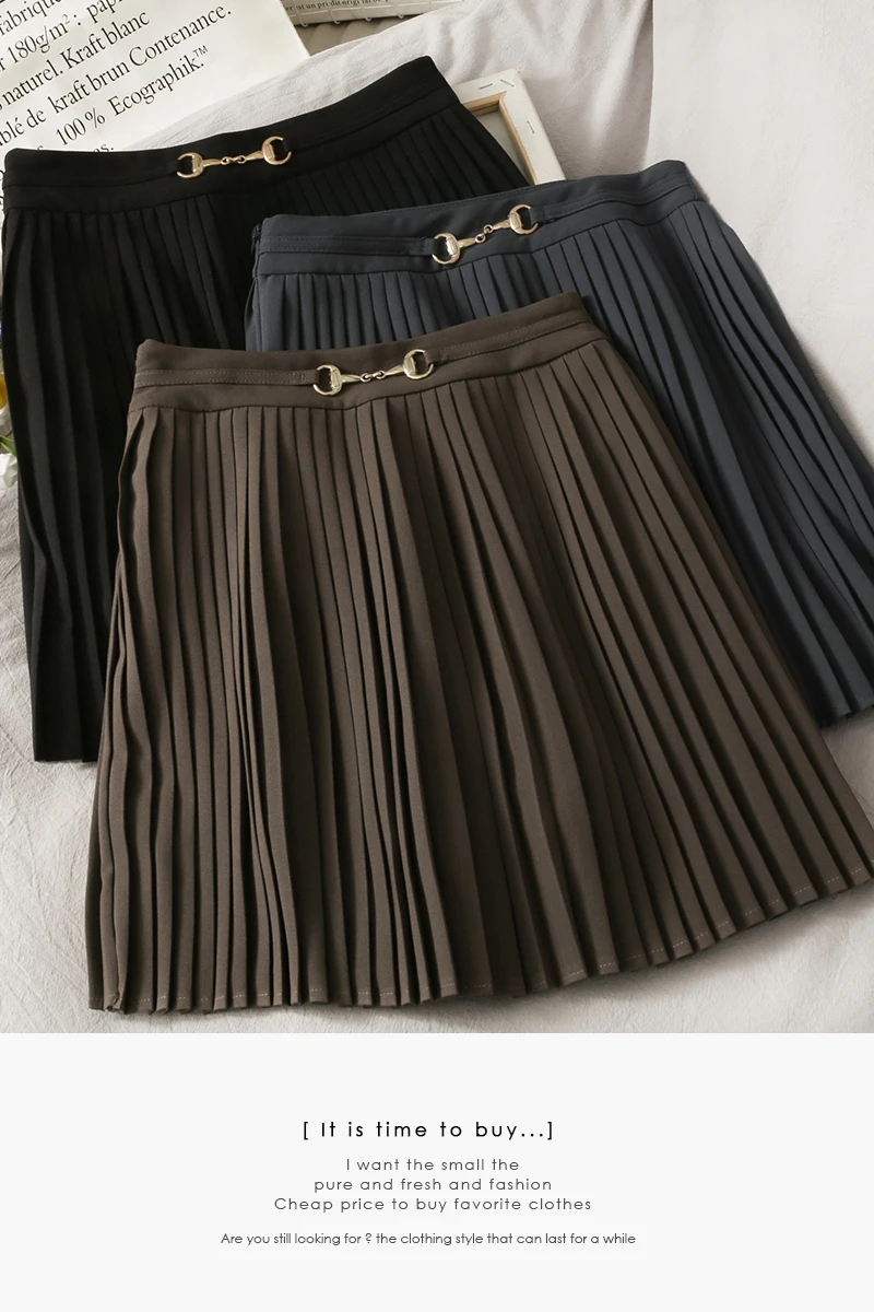 

2021 autumn mini skirts retro high waist slim elegant short skirts for women new solid color casual wild A-line pleated skirt