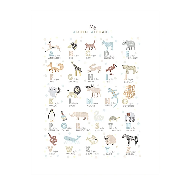 Картина для детской комнаты с изображением животных и алфавита настенный постер