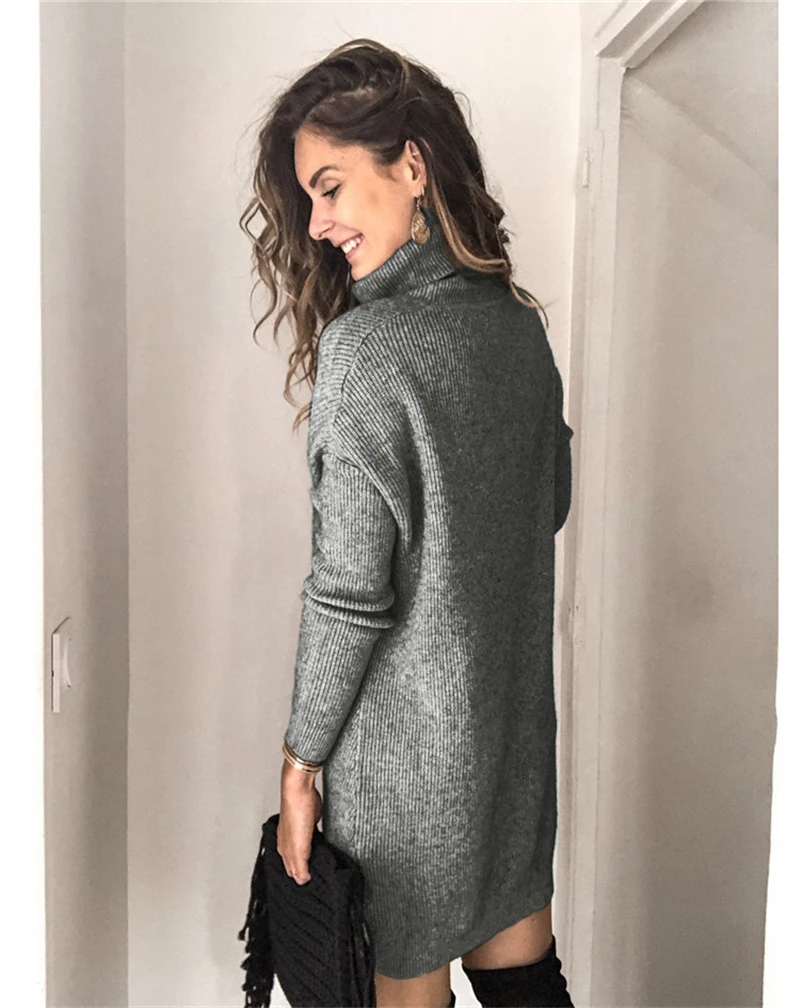 Зимнее платье-свитер с высоким воротником Fitshinling женская вязаная одежда