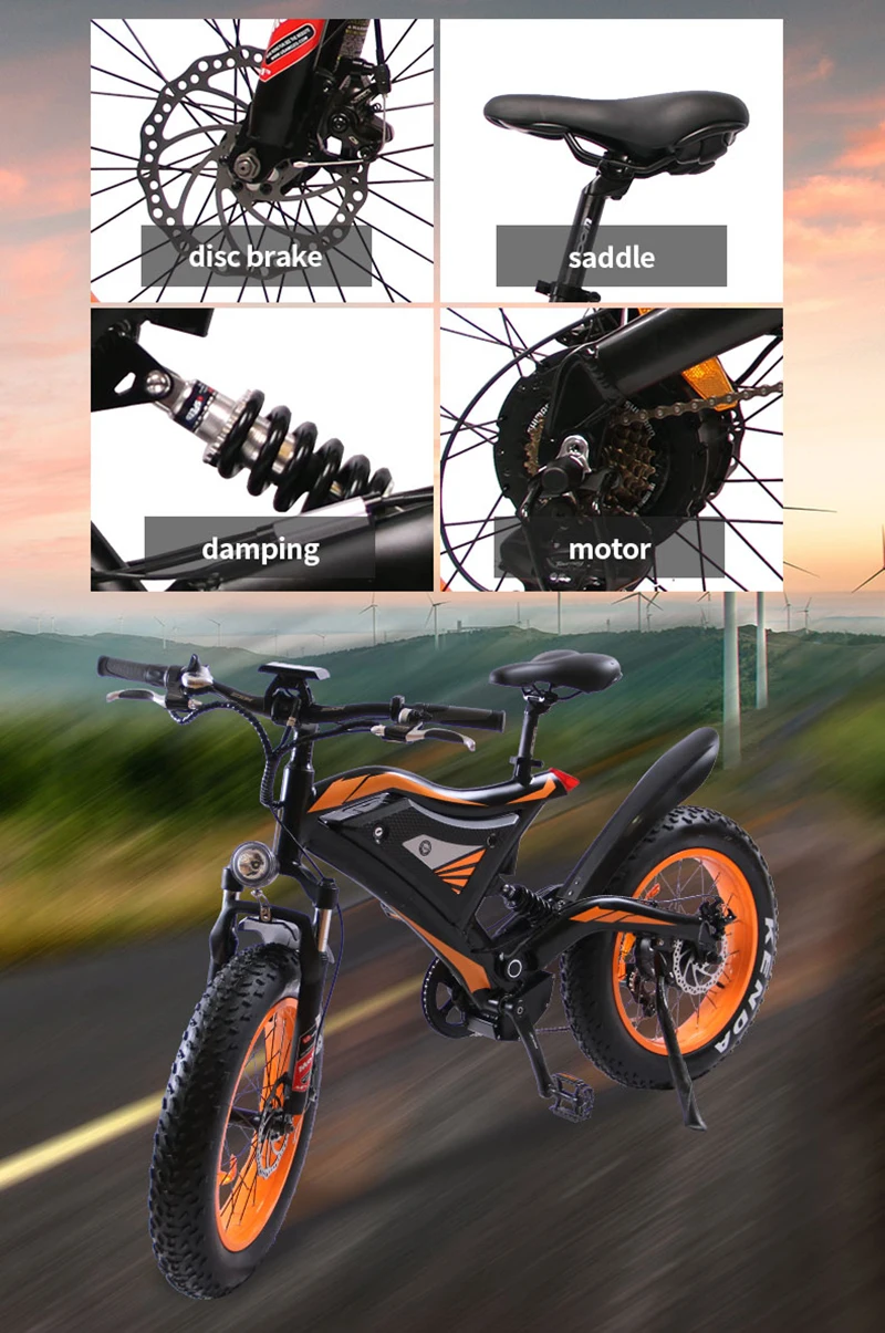 Электрический горный велосипед EZBIKE с расширенной конфигурацией, 48 В, 500 Вт, бесщеточный мотор, складной велосипед с толстыми шинами, пляжный электрический мопед