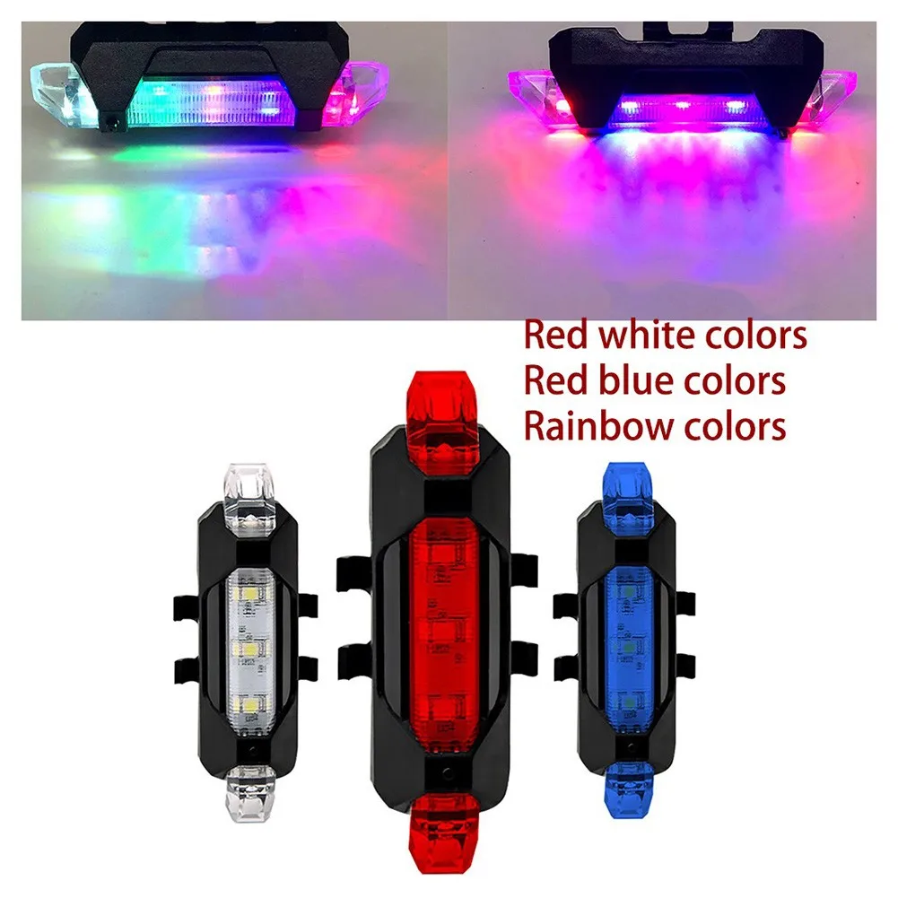 

LED Bicycle Tail Light USB Rechargeable Waterproof Rainbow Colors Bike Light Night Rear Tail Flashlight Warning Cycling Bicycle