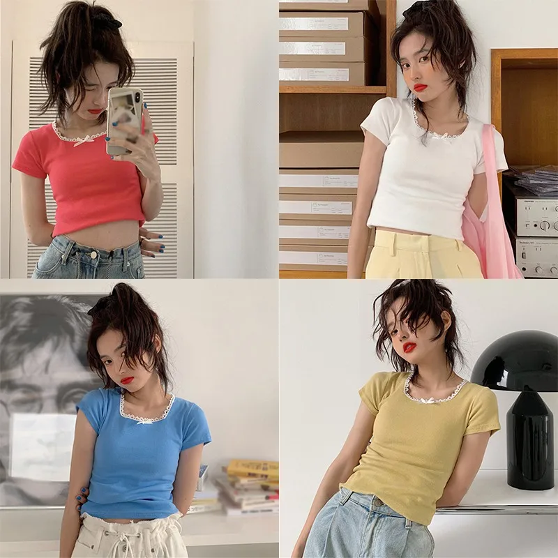 Женские футболки с квадратным вырезом Модные трикотажные облегающий пуловер