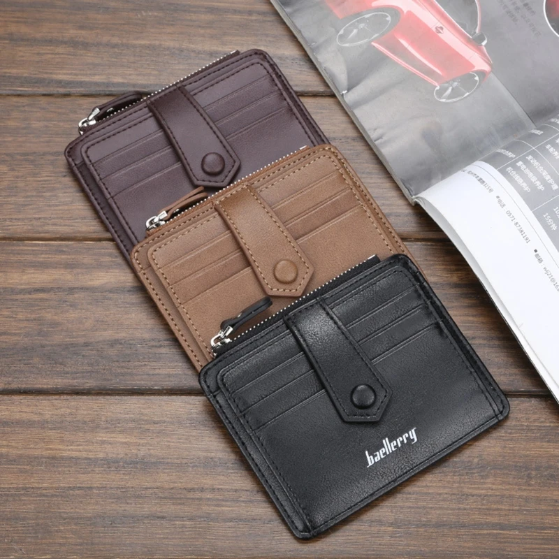 

Fashion Men Slim PU Leather Wallet Zipper Coin Purse Credit Card Holder Business Change Pocket Case