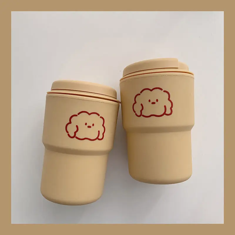 

Simple Fashion Water Cup With Lid Coffee Milk Cup Cartoon Cloud Puppy Anti Scalding Plastic Cups for Girls