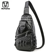 McParko Mens Luxury Crocodile Chest Bag Crossbody Bag Genuine Leather Alligator Paw Design Chest Bag Hip Hop Streetwear Chestbag