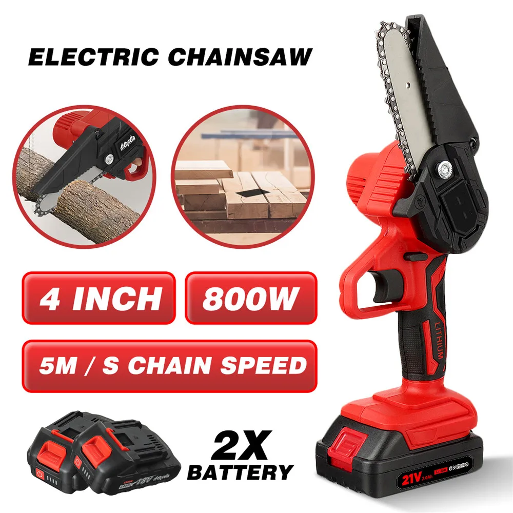 

Mensela CS-L1+ 4 Inch Mini Cordless Electric Chain Saw LED Woodworking One-Hand Saws With Sleeves And gloves Battery For Makita