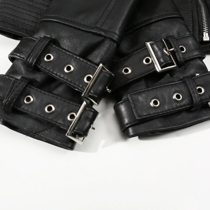 

Leather sheepskin coat spring women's leather coat 2020 Fashion Black women's motorcycle short sleeve coat