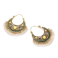 classic green moon indian jhumka earrings for women turkey bijoux tibetan jewelry retro tassel wedding earrings