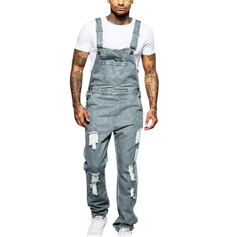 Новинка 2019 стильный мужской джинсовый комбинезон с дырками и карманами красивый