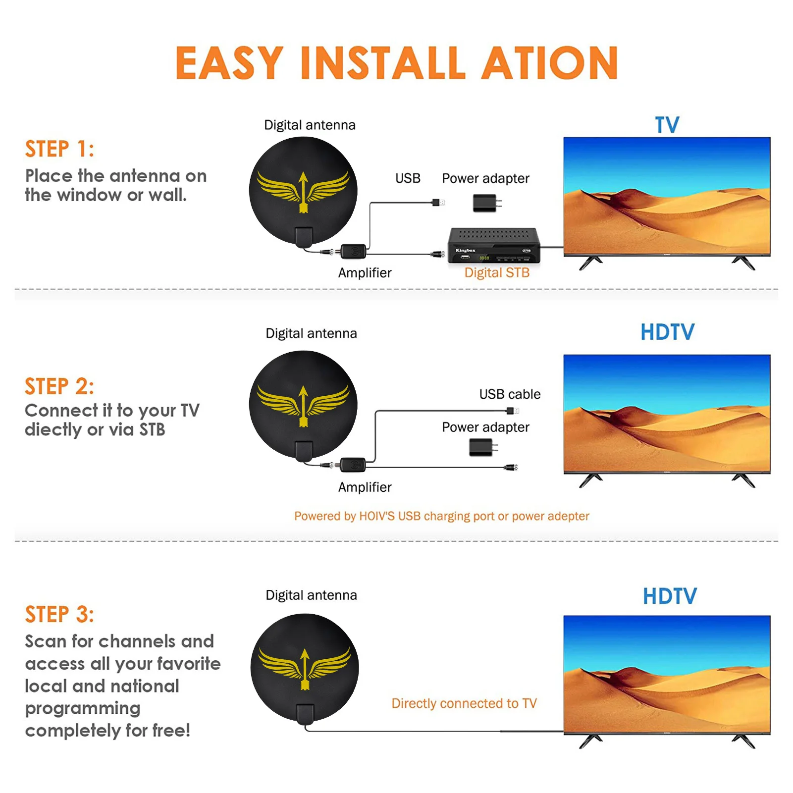 Indoor 2000 Miles Digital Antena TV Aerial Amplified HDTV Antenna 4K DVB-T2 Full HD Channel Moon Image &amp Sound Quality | Электроника