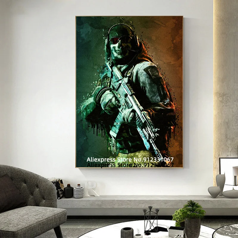 Call of Duty Ghost Canvas Art Живопись Игра на стене Художественная маска Плакаты и принты