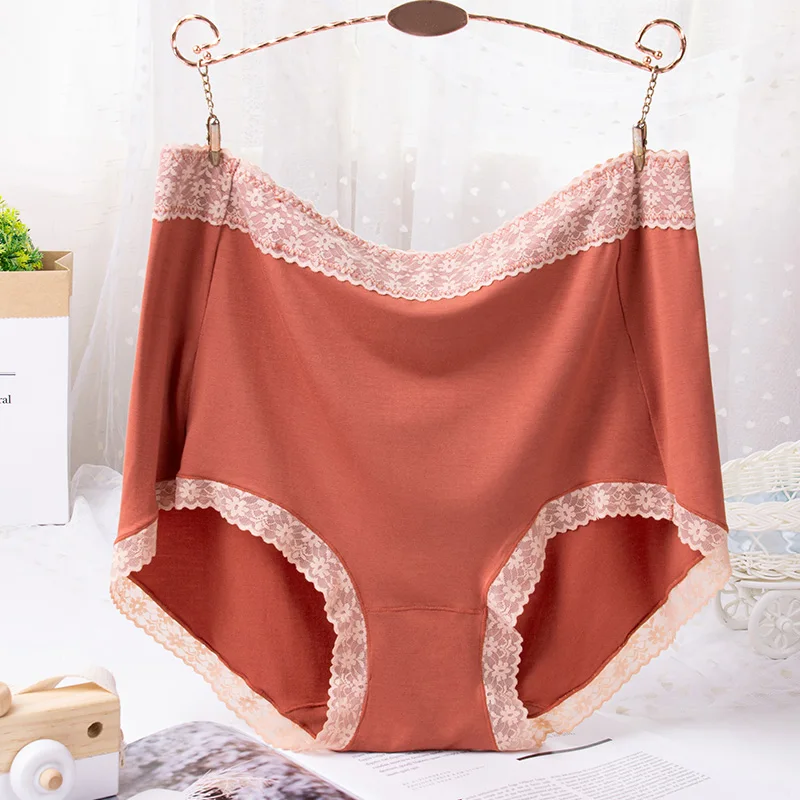 Cotton Panties Large Sizes with High Waist Sexy Thin Modal Cotton Briefs New Seamless Lace Female Underwear Plus Size