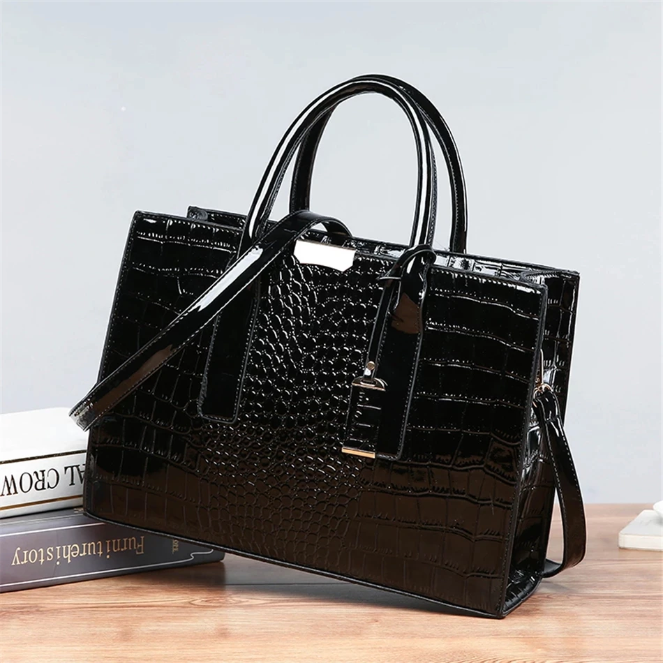 

Pantent Leather Women Messenger Bags Crocodile Female Crossbody Shoulder Hand Bags For Women 2022 High Quality Ladies Handbags