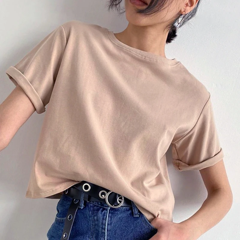 

2021 New T-shirts Versatile Cotton Tops Shirt Women's Summer Vogue Loose and Bottoming Men and Women Couple Simplicity T Shirt