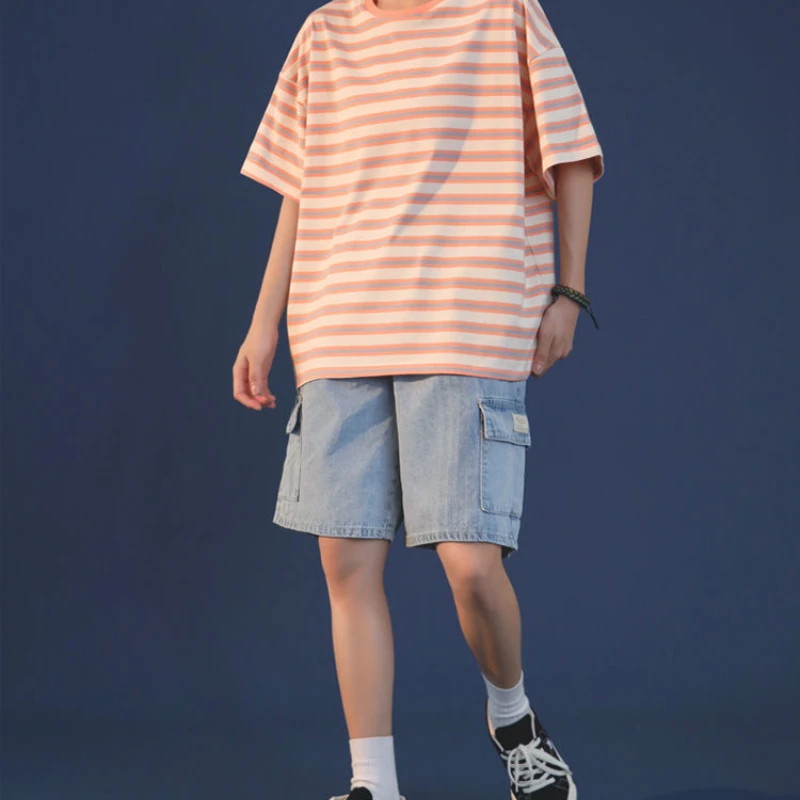 

Women Short Sleeve T-shirts Stripes Japan Style Harajuku Streetwear Loose Leisure Sweet Bf Tshirts Fashionable Daily All-match