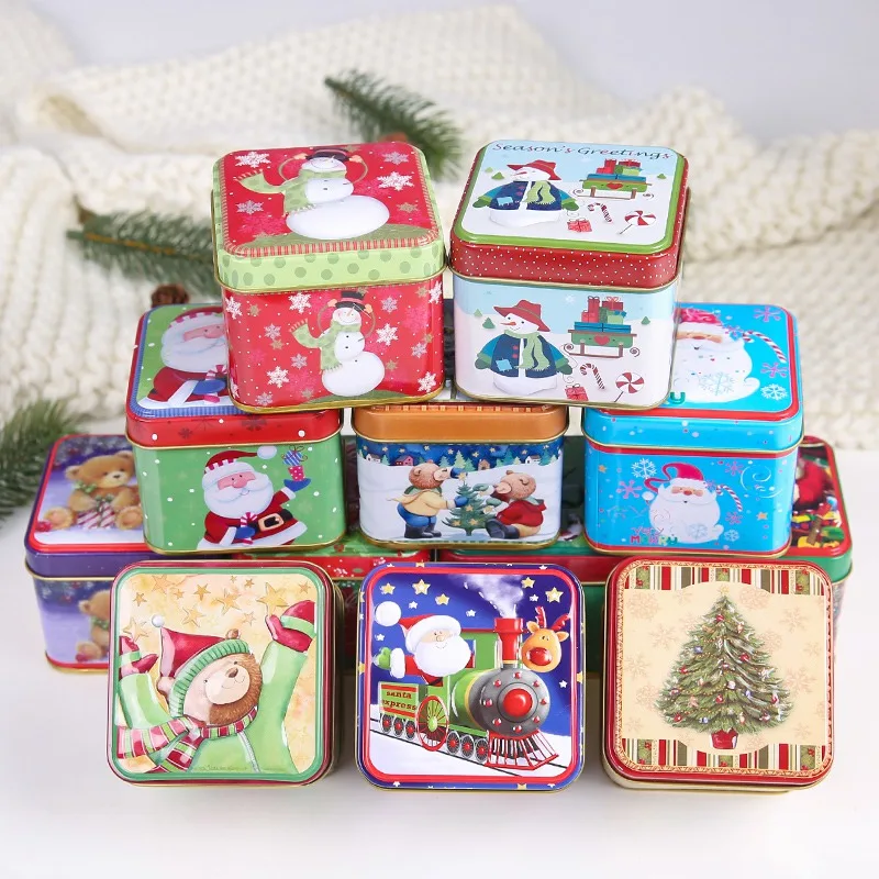 Santa Claus Pattern Christmas Candy Box Cookie Storage Container Themed Metal Empty Tins | Дом и сад