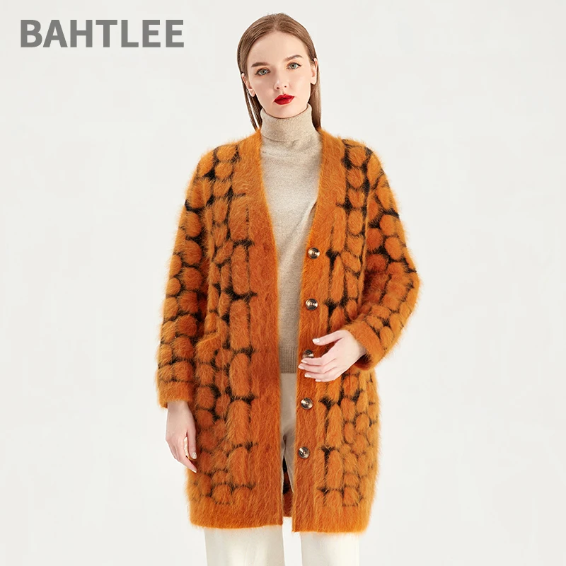 Женский кардиган с леопардовым принтом BAHTLEE Зимний вязаный свитер