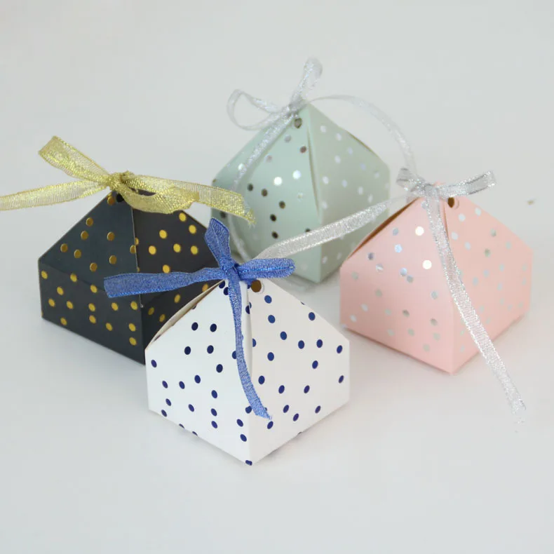 50pcs Pyramid Style Wedding Birthday Dragee Candy Gift Box Black Carton Cardboard with Ribbon Bags Wrapping Supplies | Дом и сад