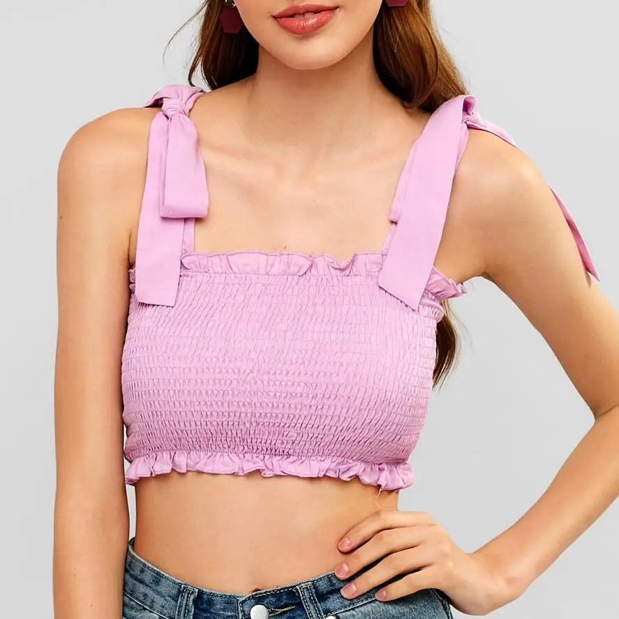 

Europe and the United States new purple bow tie lace tube top