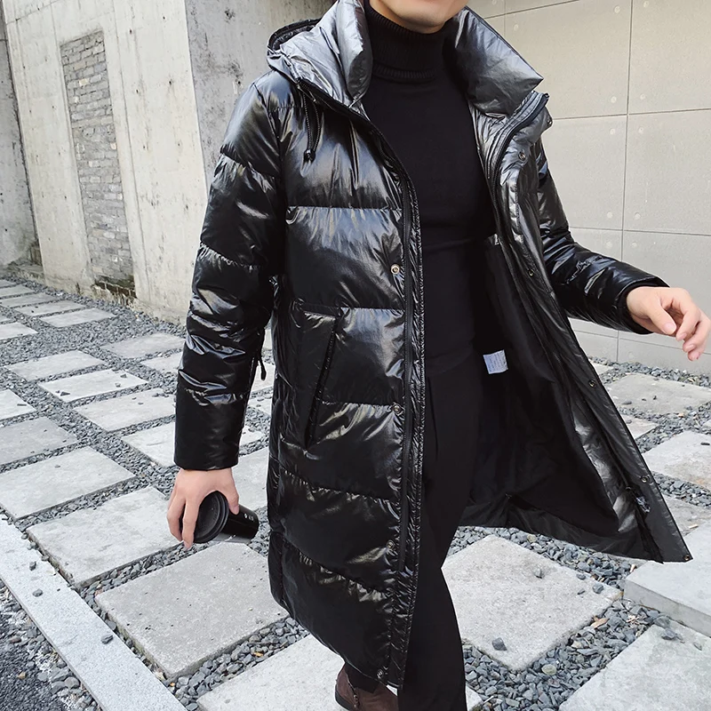 

Мужская куртка на утином пуху, теплая зимняя одежда, мужские Модные трендовые водонепроницаемые Длинные пуховики, приталенные Пузырьковые ...