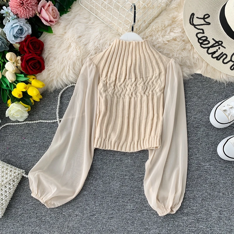 ALPHALMODA осень-зима модный свитер со жгутами фонарь длинный рукав шифон пэчворк повседневные женские пуловеры вязаный джемпер